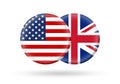 USA and UK flags. 3d icon. Round American and British national symbols. Vector illustration